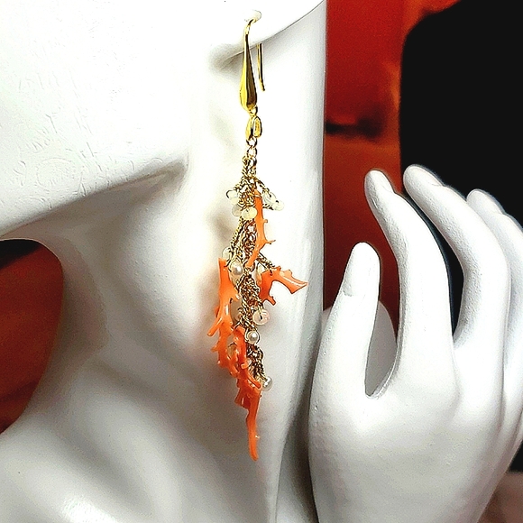 Coral earrings and opals are tears of Mermaids 18k over 925 no515 - Picture 8 of 8